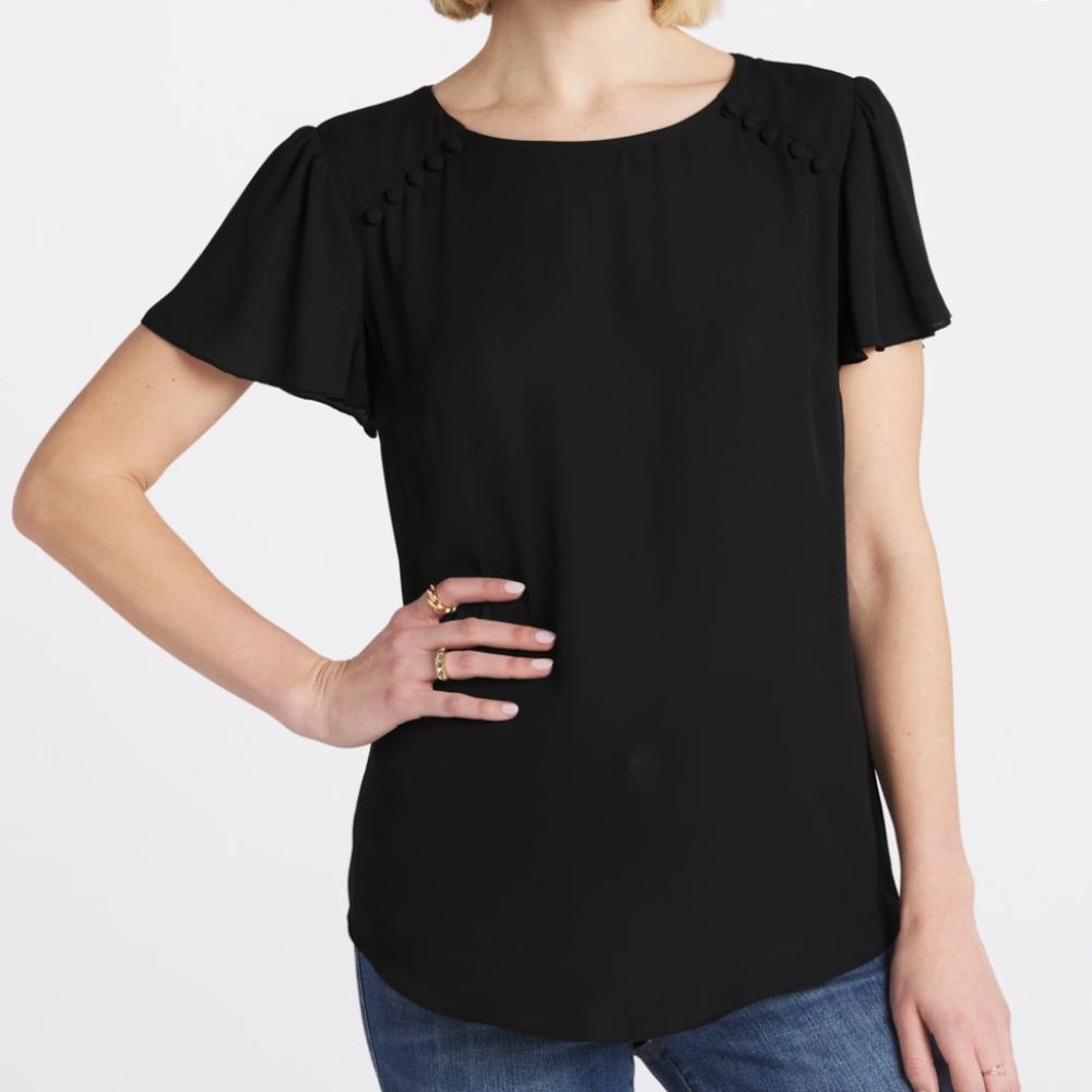 Fortune + Ivy -  Dondria Mixed Material Flutter Sleeve Blouse